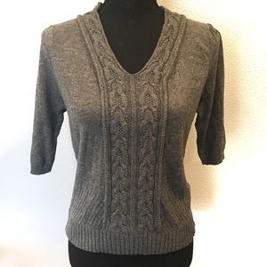 Crop pull over v-neck sweater with 3/4” sleeves